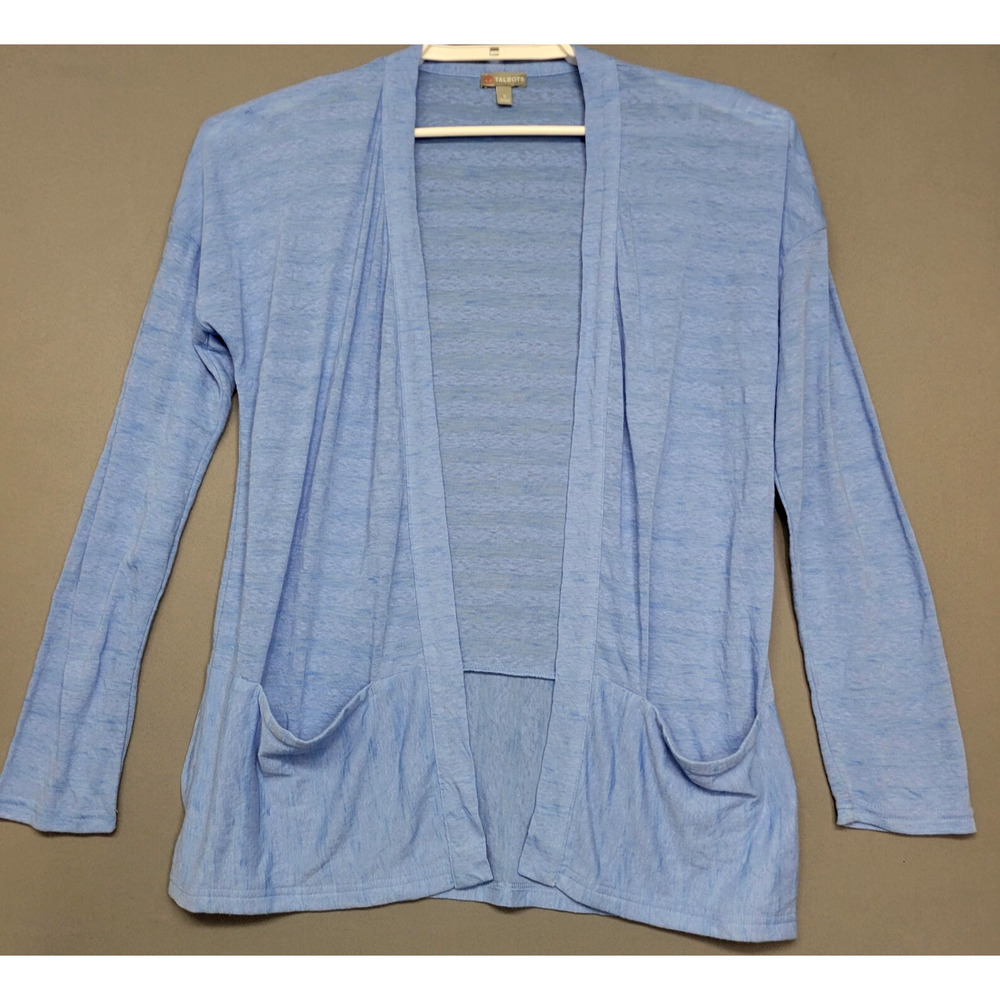 Talbot‎ Cardigan Open Front Top Womens Small Blue Striped Pockets Lightweight
